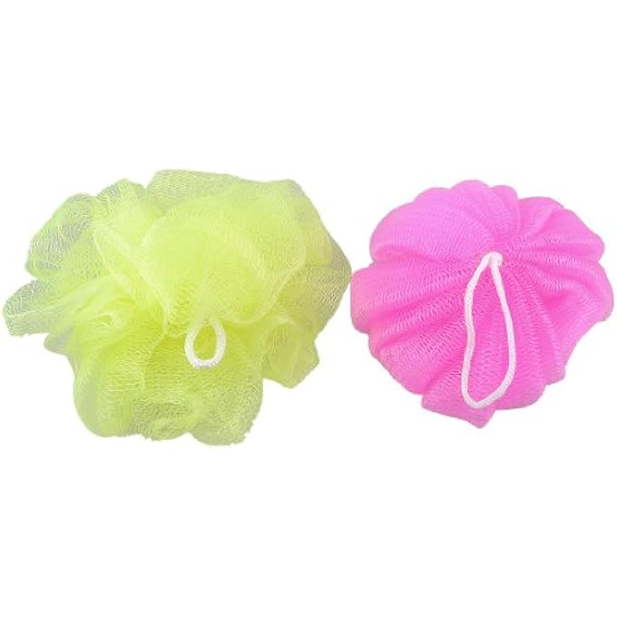 Bathing Body Wash Scrubber Meshy Ball Shower Pouf 2 Pcs Green Fuchsia (id: 589 3a7 0f1 513 1a6